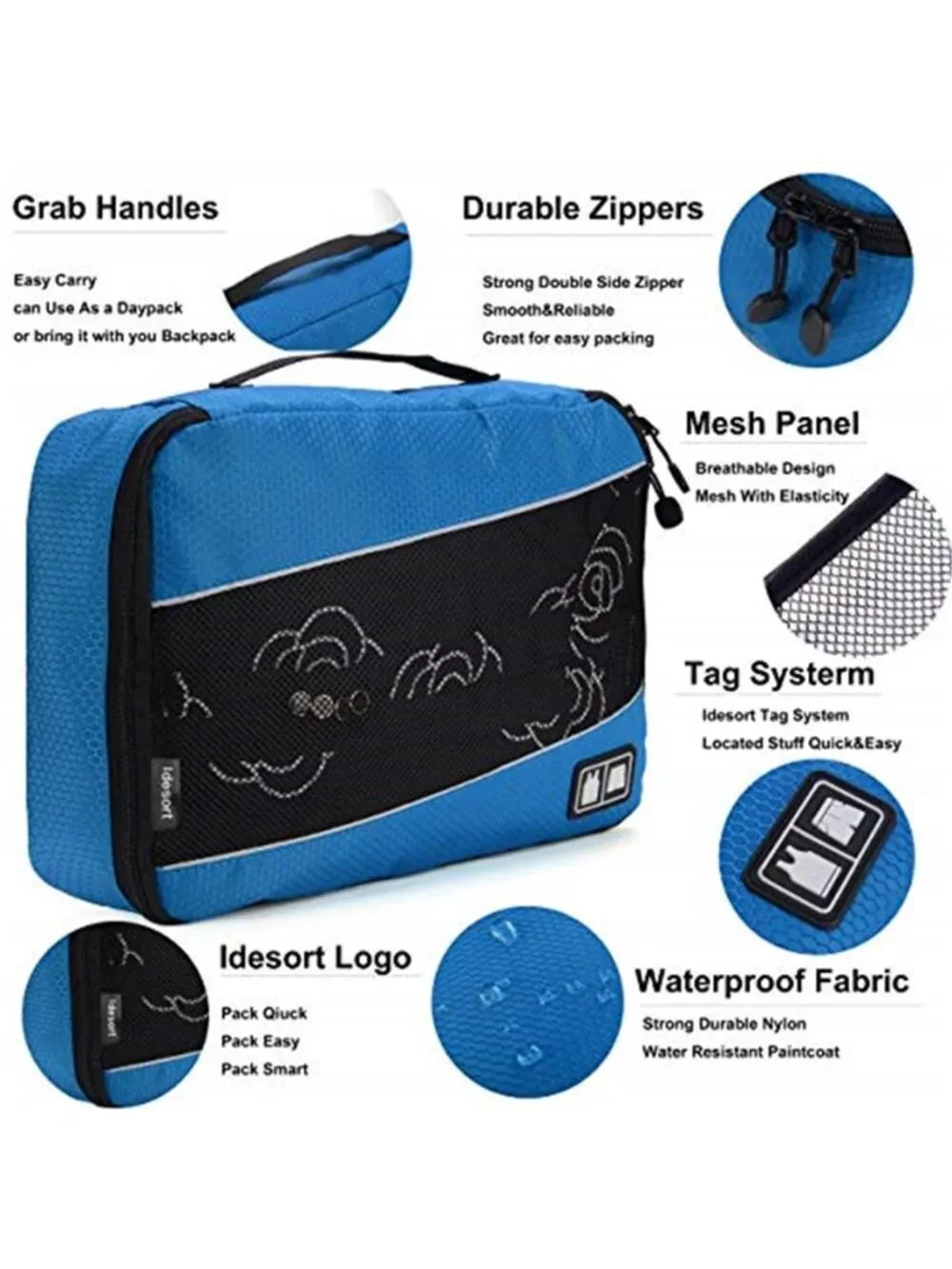 8 Set Packing Cubes Travel Organizer Luggage Bags Grey Blue 8PC Nylon Set